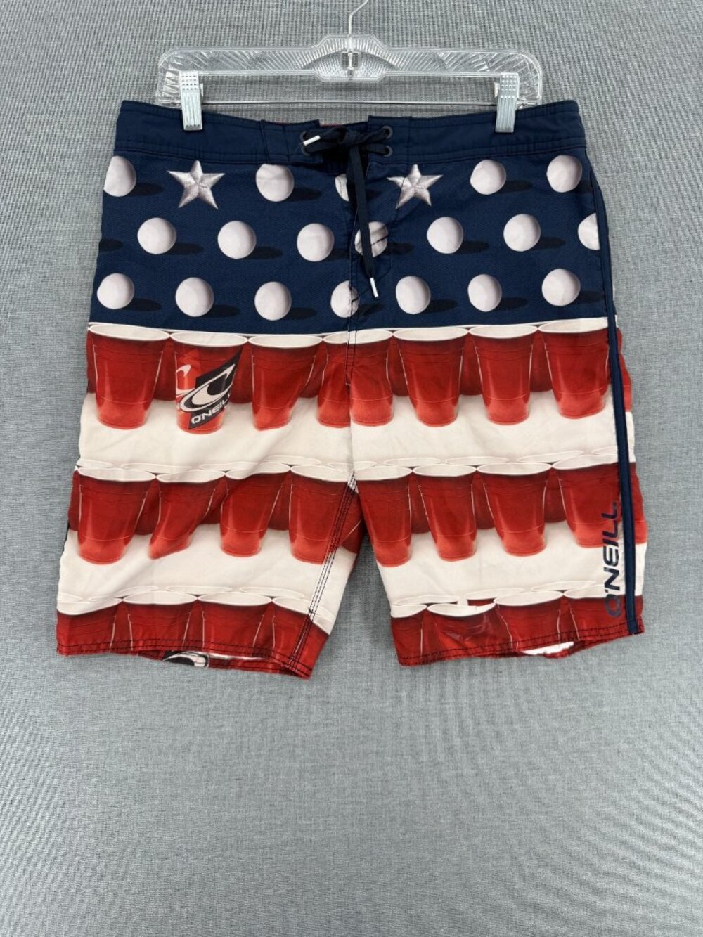 O'Neill Hyperfreak Board Shorts Mens 33 9" Red Solo Cup Beer Pong Swim Trunks